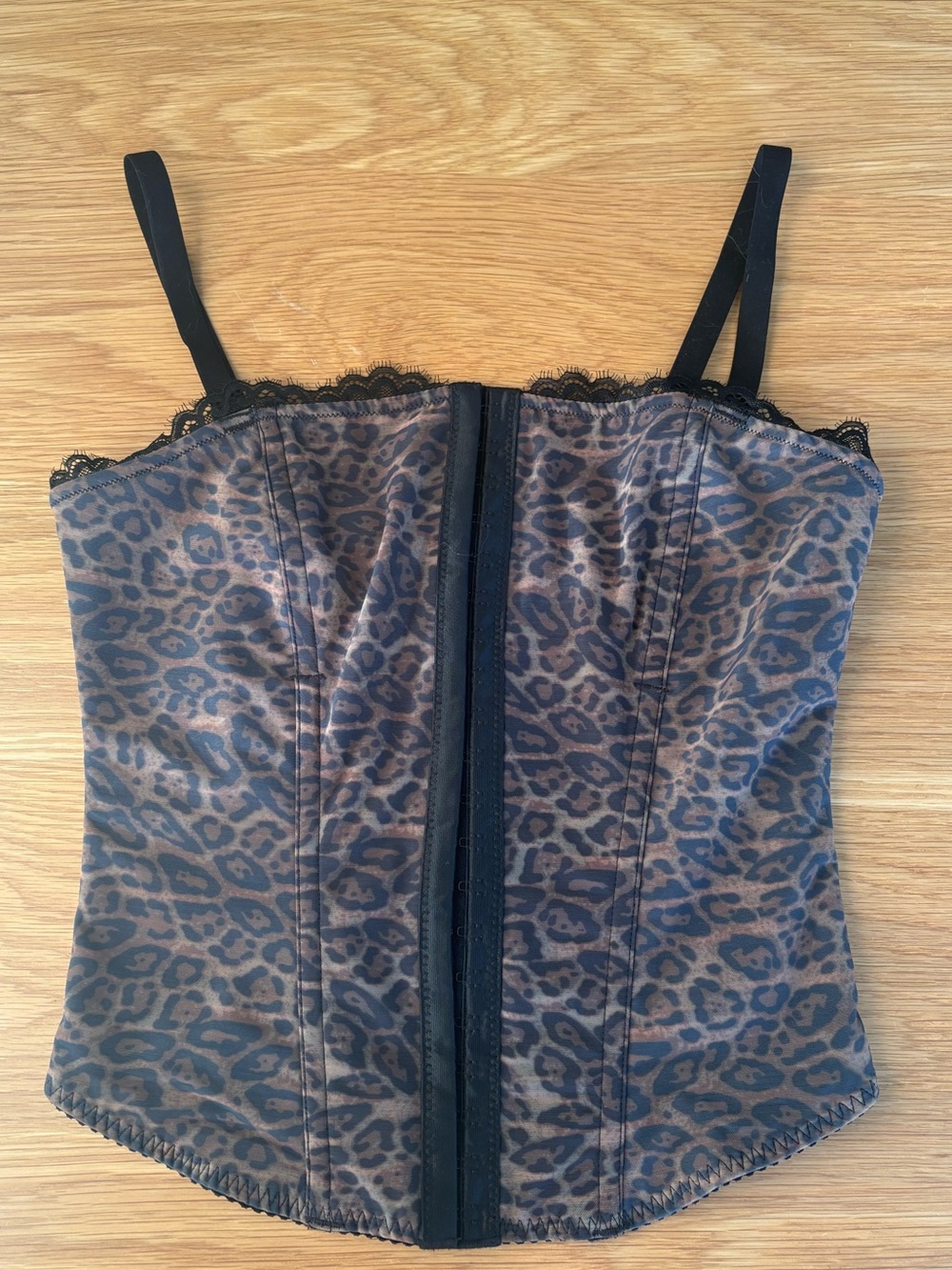 Leopard Print Lace-Trim Bustier Top - Brown/Black